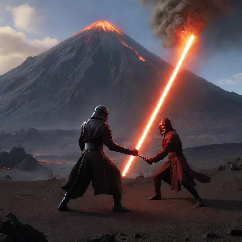 a lightsaber duel by a volcano