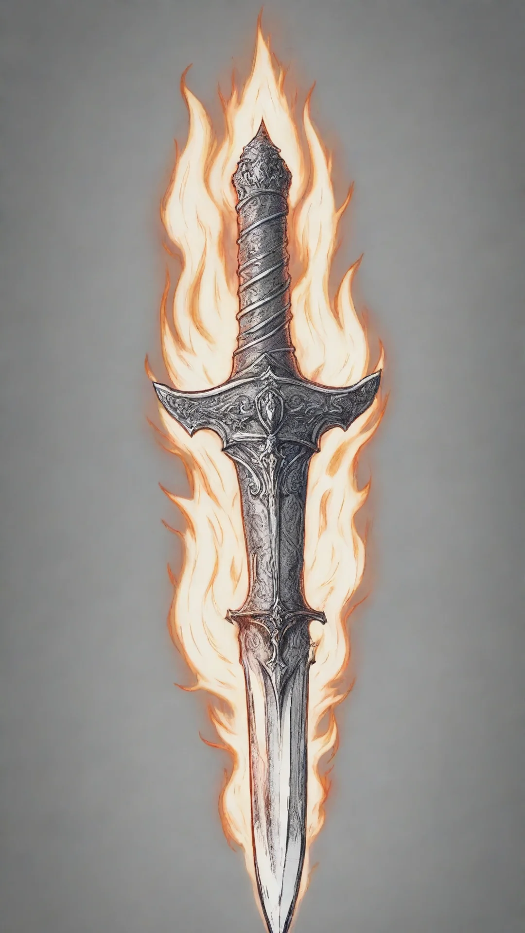 aia line art sketched dagger on fire tall
