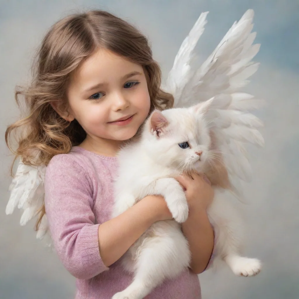 aia little girl holding a cat%2C angel dad holding a dog 