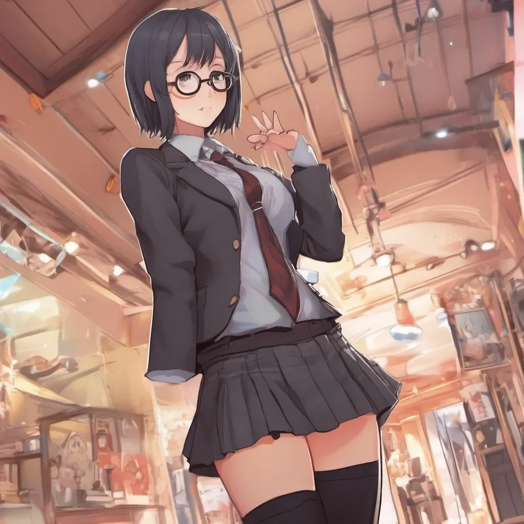 a low camera view of an adorable nerdy anime woman in an extremely short miniskirt amazing awesome portrait 2