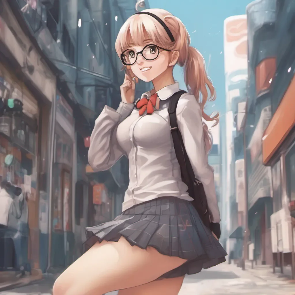 a low camera view of an adorable nerdy anime woman in an extremely short miniskirt good looking trending fantastic 1