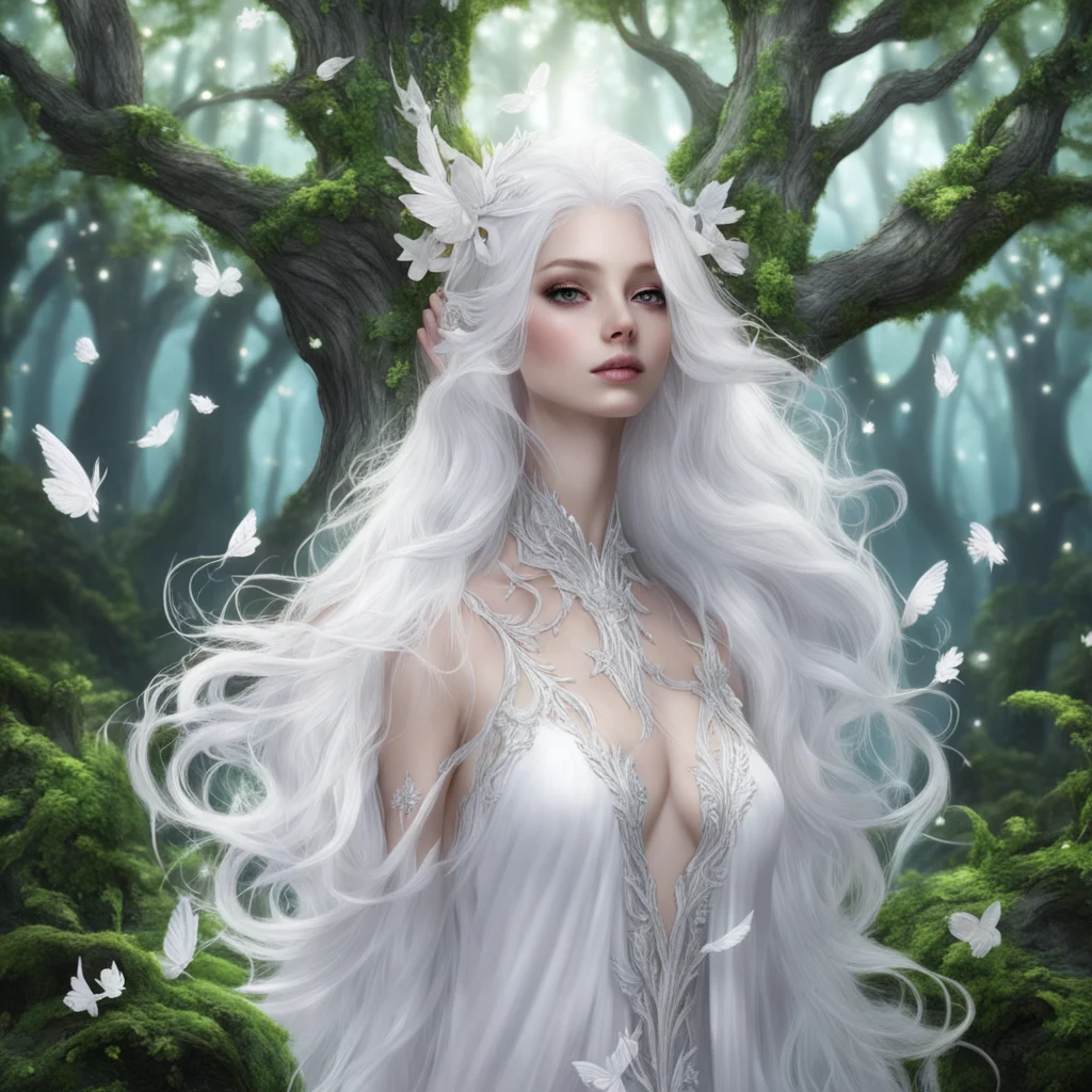 aia magical tree%2C completely hollow  a shiny white fae lady with beautiful silver hair amazing awesome portrait 2