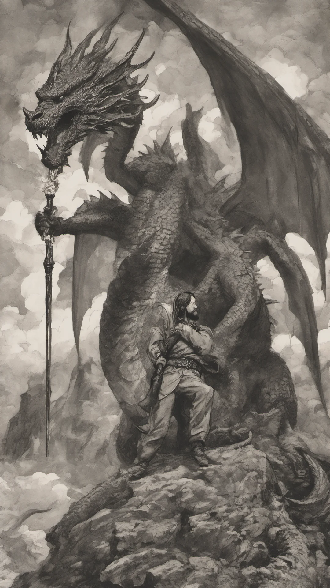 a man holding a torch in front of a dragon good looking trending fantastic 1 tall