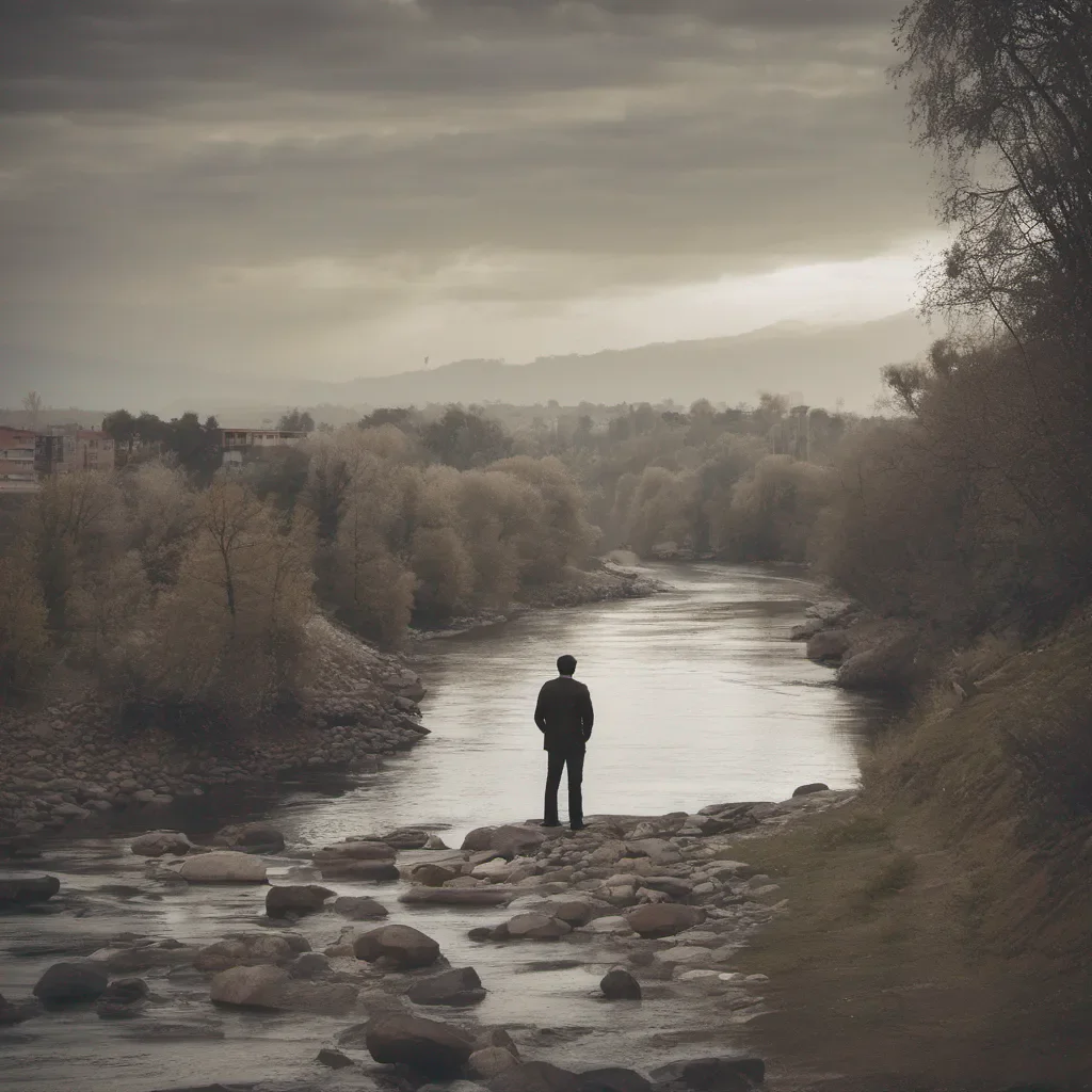 a man standing near river.  good looking trending fantastic 1