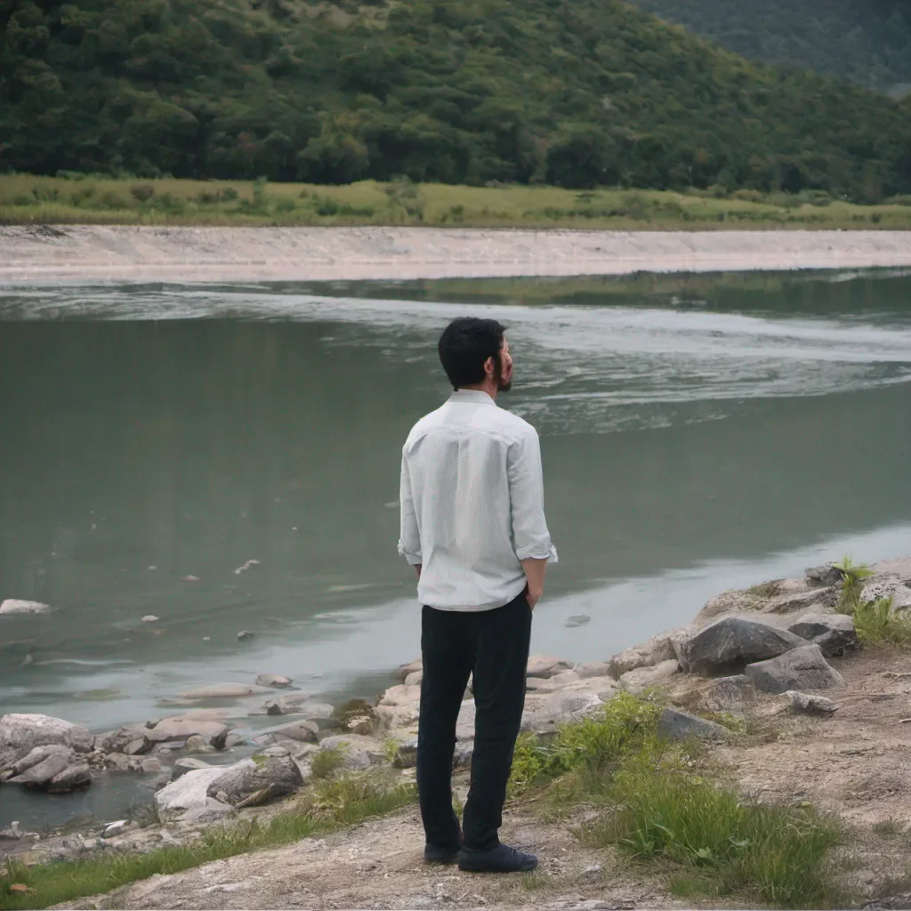 aia man standing near river. 