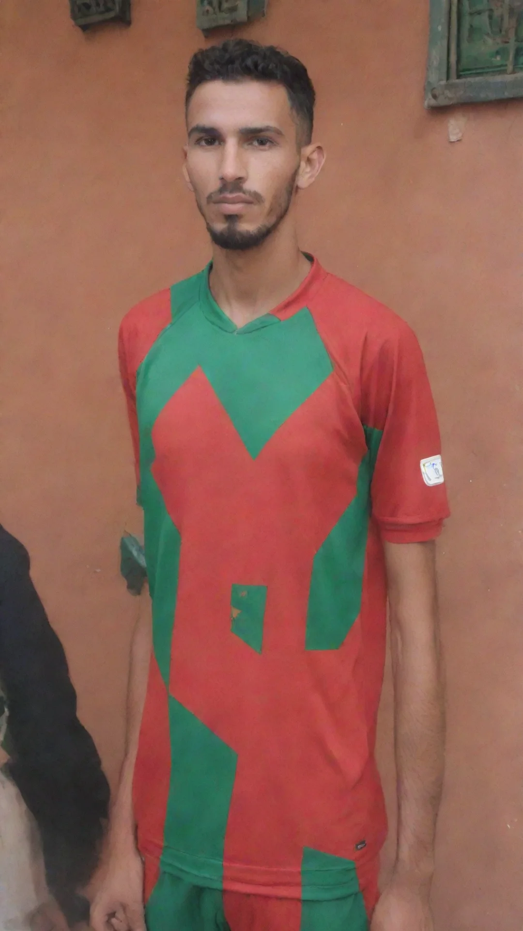 a man wear a morocco team jerseys  tall