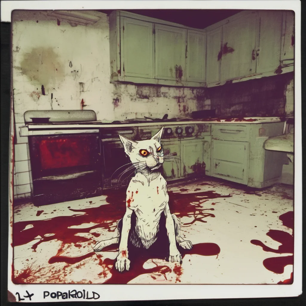 aia mean cyper zombie cat in an old kitchen with lots of blood   uncanny polaroid amazing awesome portrait 2