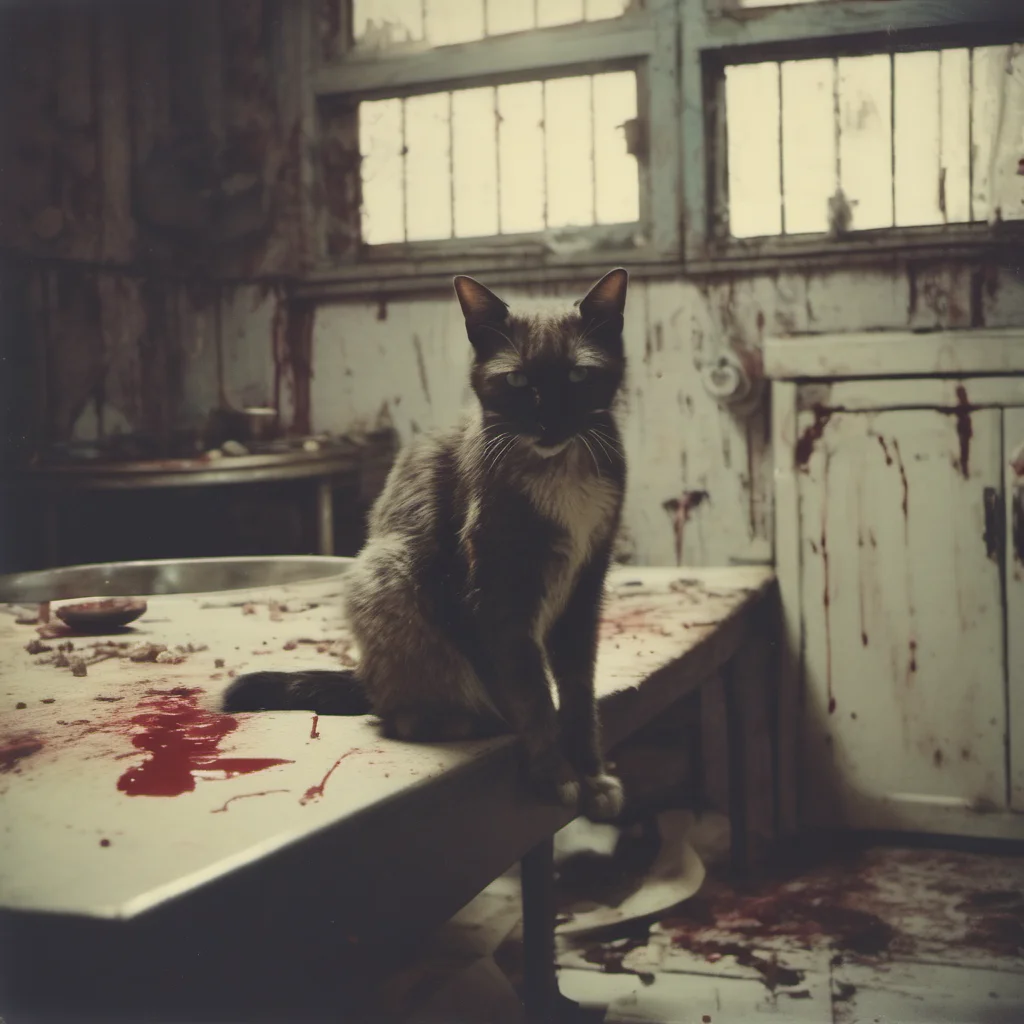 aia mean cypress zombie cat in an old kitchen with lots of blood   uncanny polaroid amazing awesome portrait 2