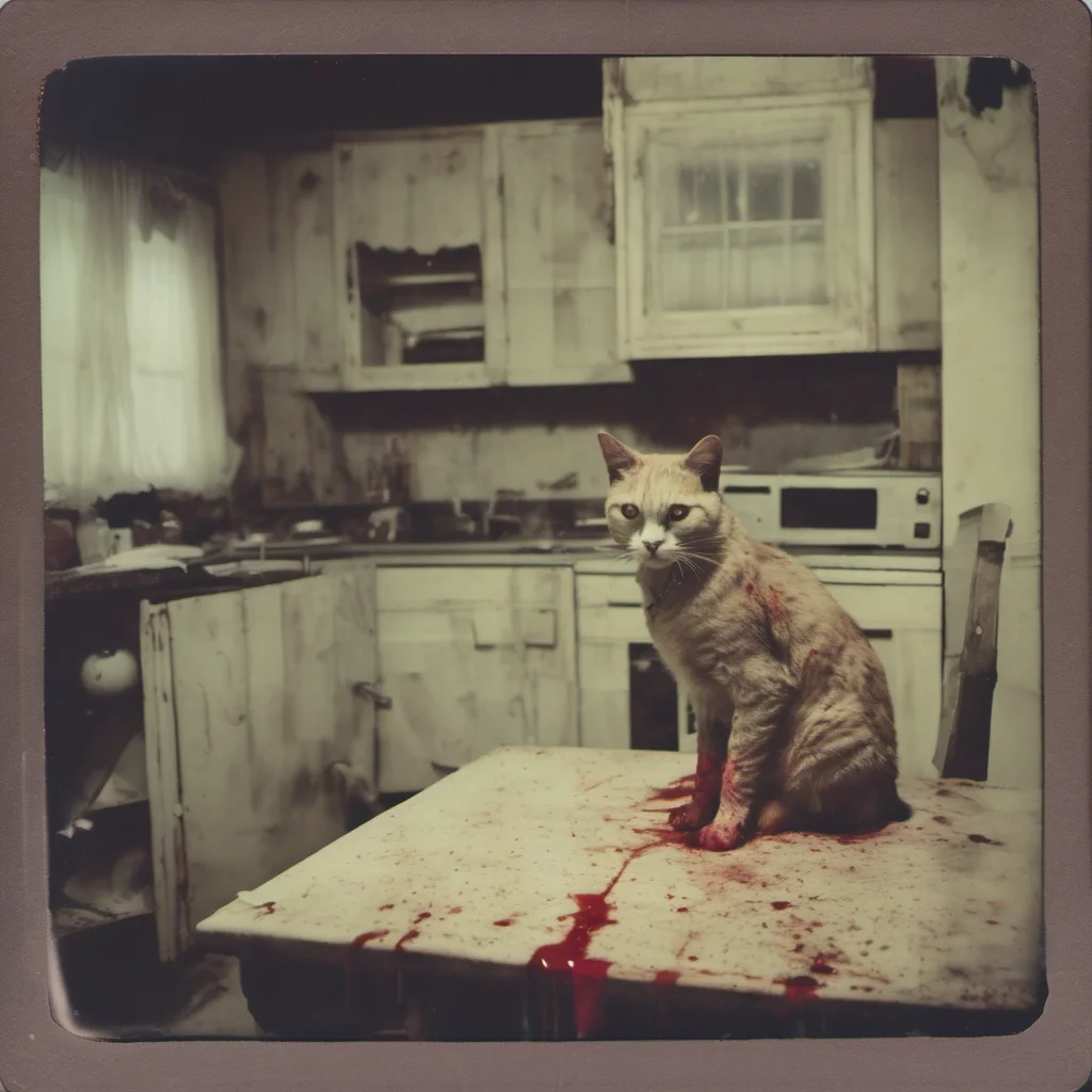 aia mean cypress zombie cat in an old kitchen with lots of blood   uncanny polaroid good looking trending fantastic 1