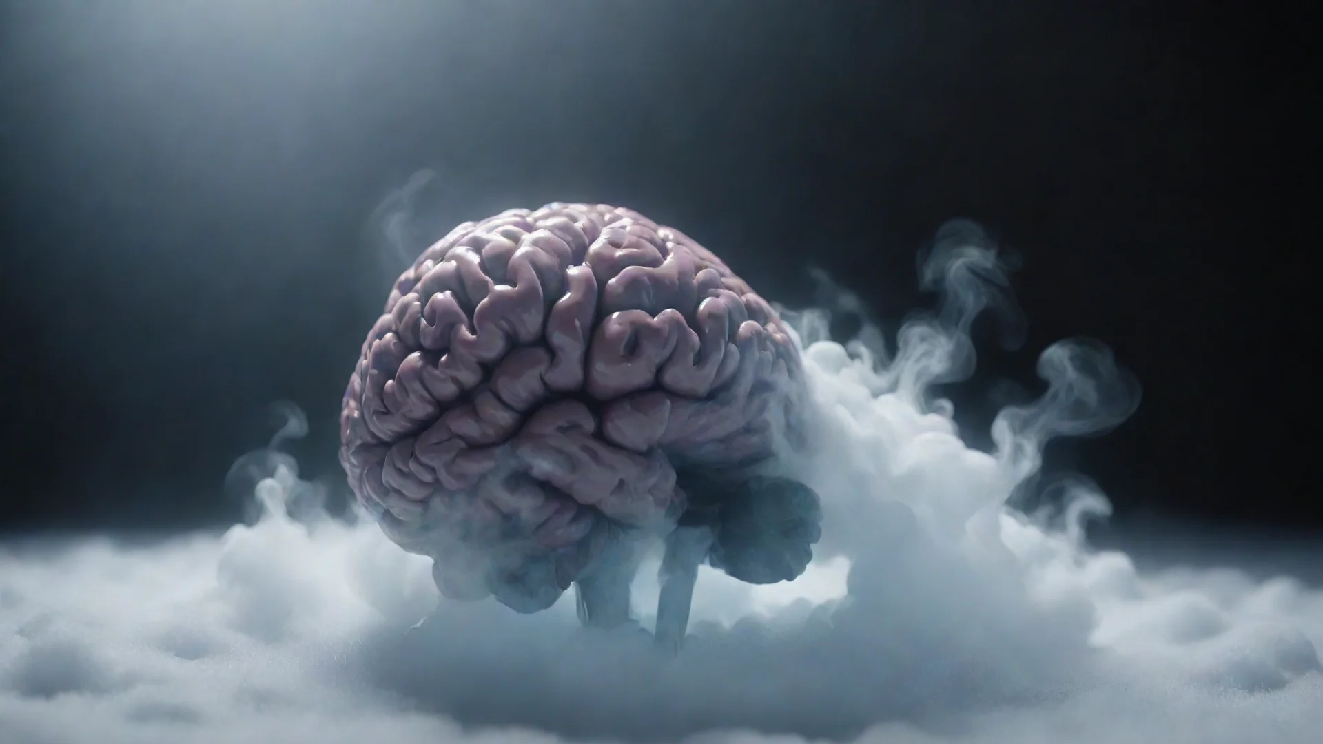 aia melting brain with david clark microphone headset on top dry ice clouds and cinematic lighting octane render 8k wide