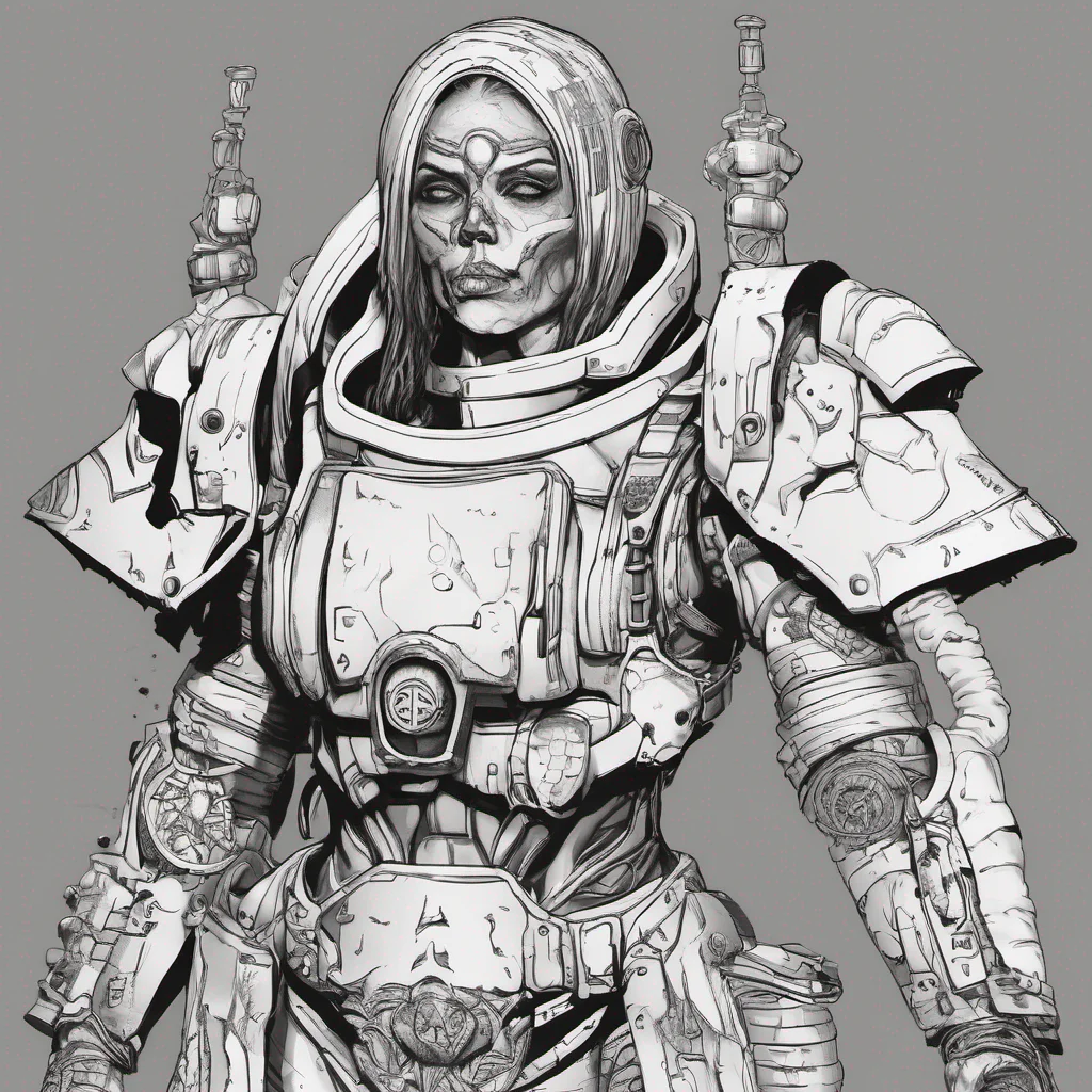 a member of the gypian silver guard female %28astral millitarm%29 they ware necro dermis exoskeleton. warhammer 40k line art confident engaging wow artstation art 3