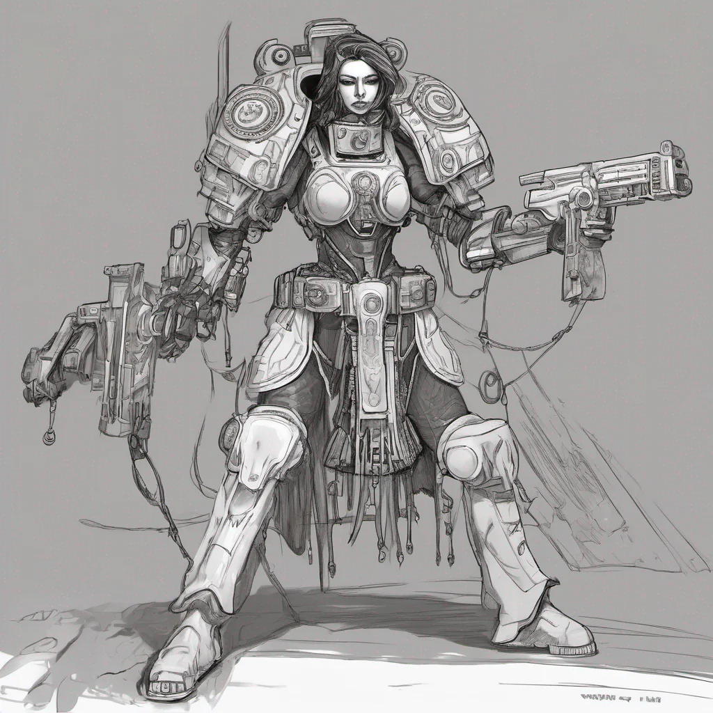 aia member of the gypian silver guard female %28astral millitarm%29 they ware necro dermis exoskeleton. warhammer 40k line art