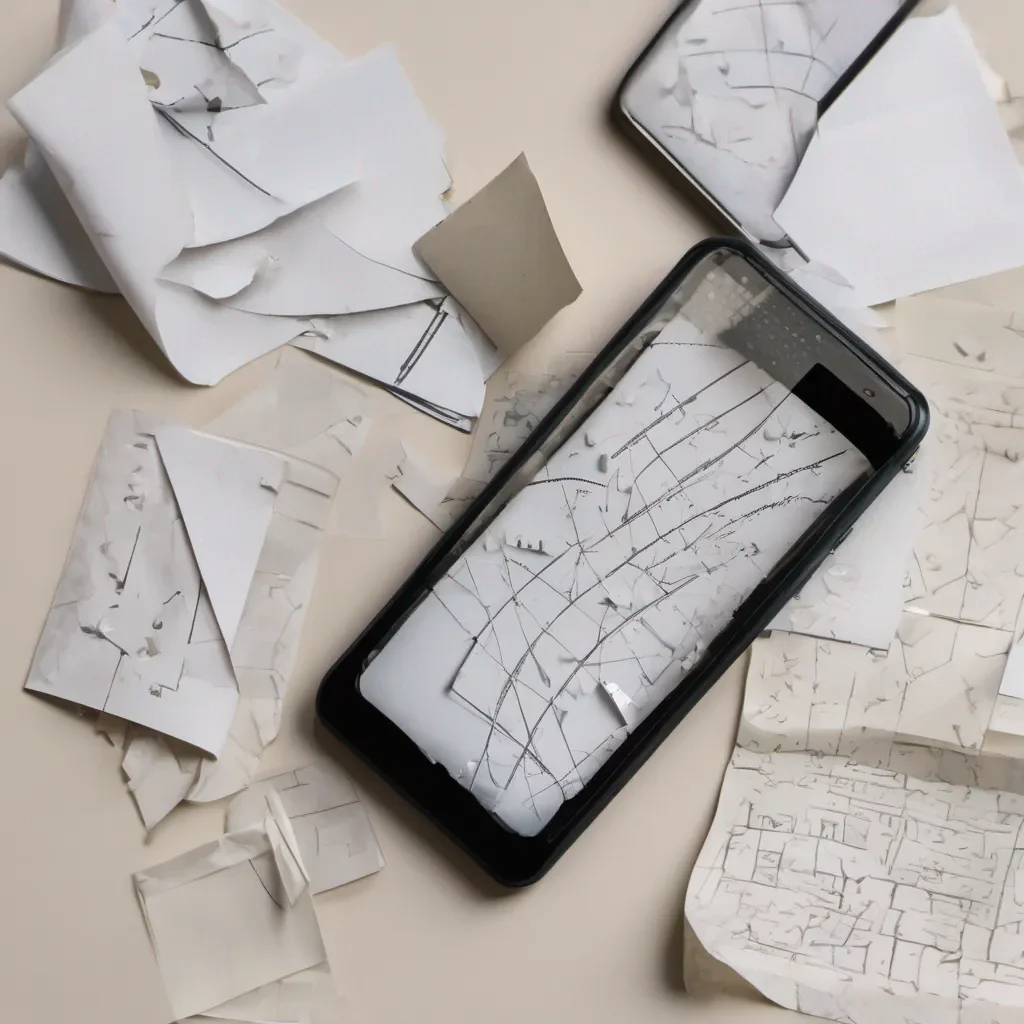 aia mobile phone with screen shown with several pieces of paper seeming to curve into it