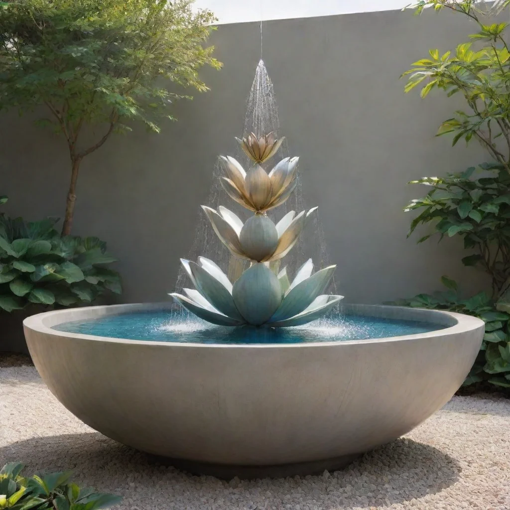 a modern architectural fountain inspired by the lotus flower made of 2 or 3 levels. 