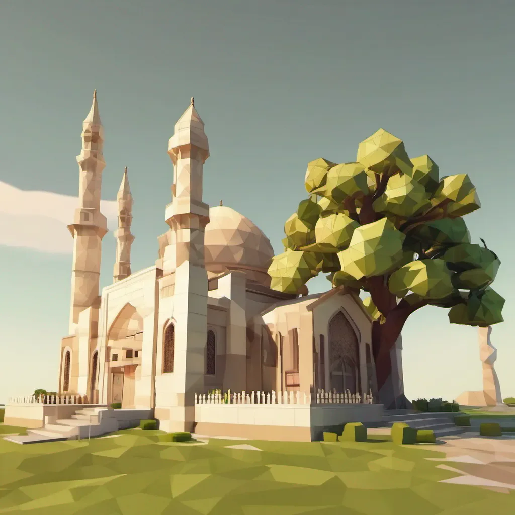 aia mosque beside a oak tree. low poly amazing awesome portrait 2