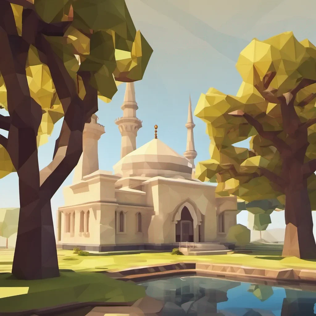 a mosque beside a oak tree. low poly confident engaging wow artstation art 3
