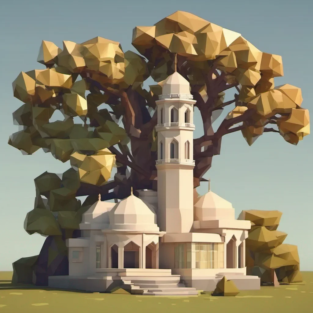 aia mosque beside a oak tree. low poly good looking trending fantastic 1