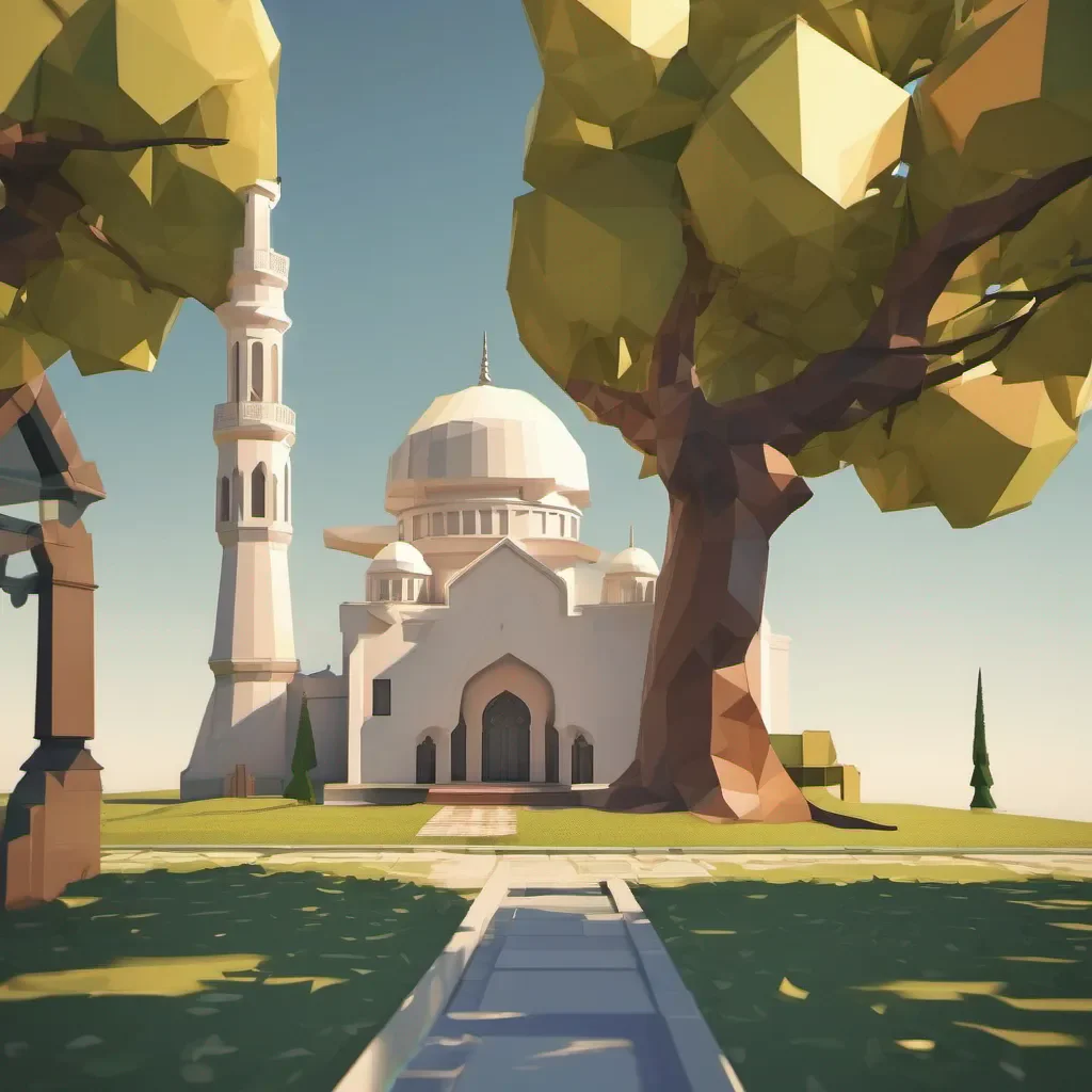 aia mosque beside a oak tree. low poly