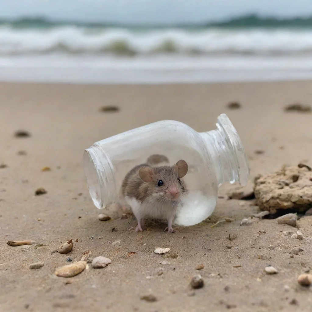 a mouse is stuck in a bottle on shoreside 