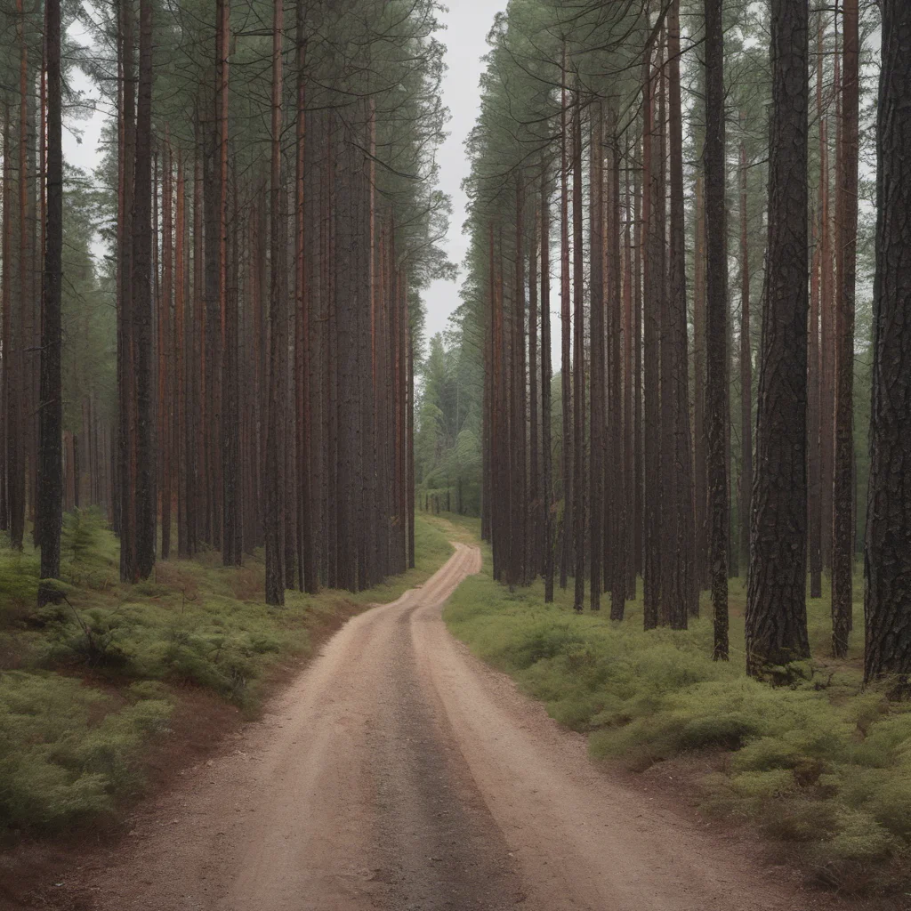 aia narrow dirt road going through a forest of pine trees good looking trending fantastic 1