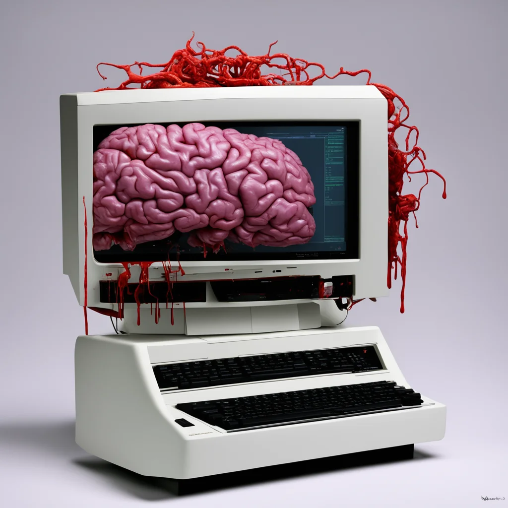 aia new amiga 1000 computer with a bloody brain on top of the monitor amazing awesome portrait 2