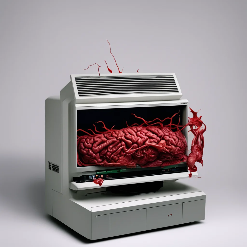 a new amiga 1000 computer with a bloody brain on top of the monitor confident engaging wow artstation art 3