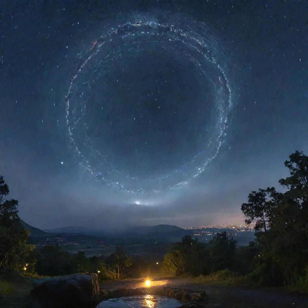 a night sky that has a huge magic circle that rain lights across the world
