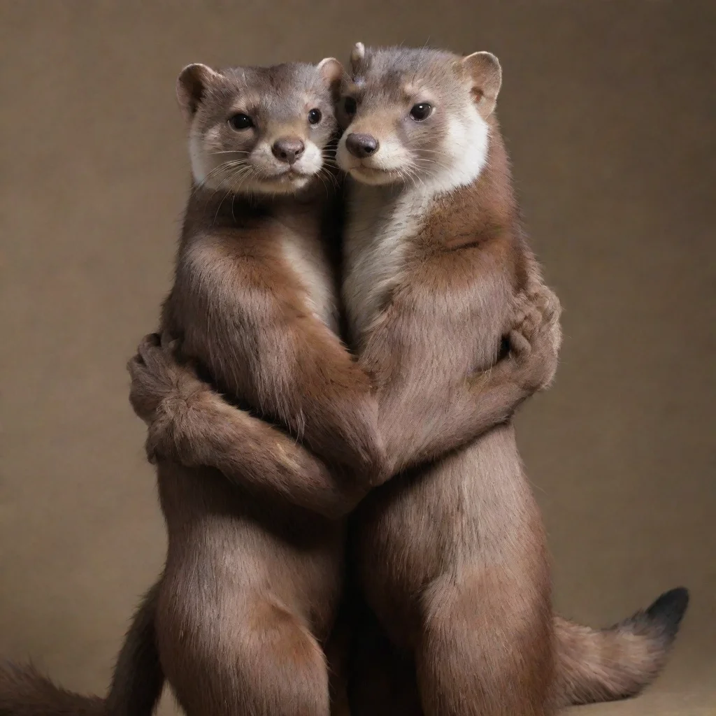 aia pair of anthro minks holding a human male between them 
