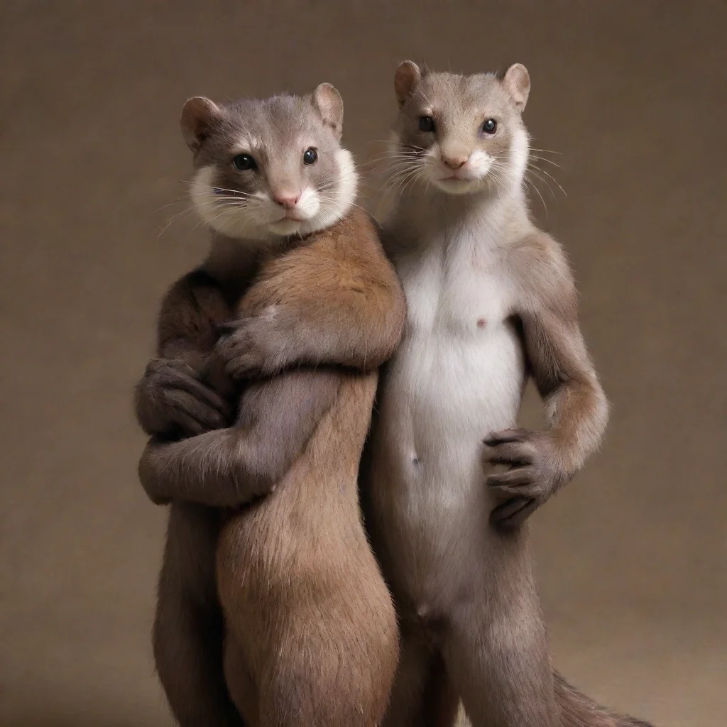 aia pair of anthro minks holding a human male