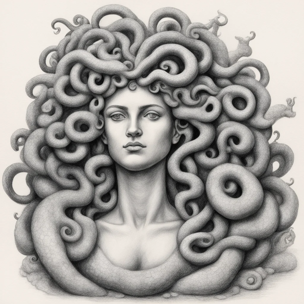 a pencil drawing of a stone medusa in the style of luigi serafini amazing awesome portrait 2