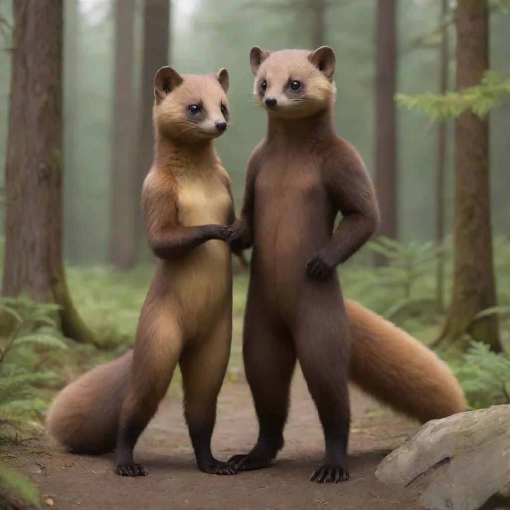 aia person sized anthro pine marten standing with a person.