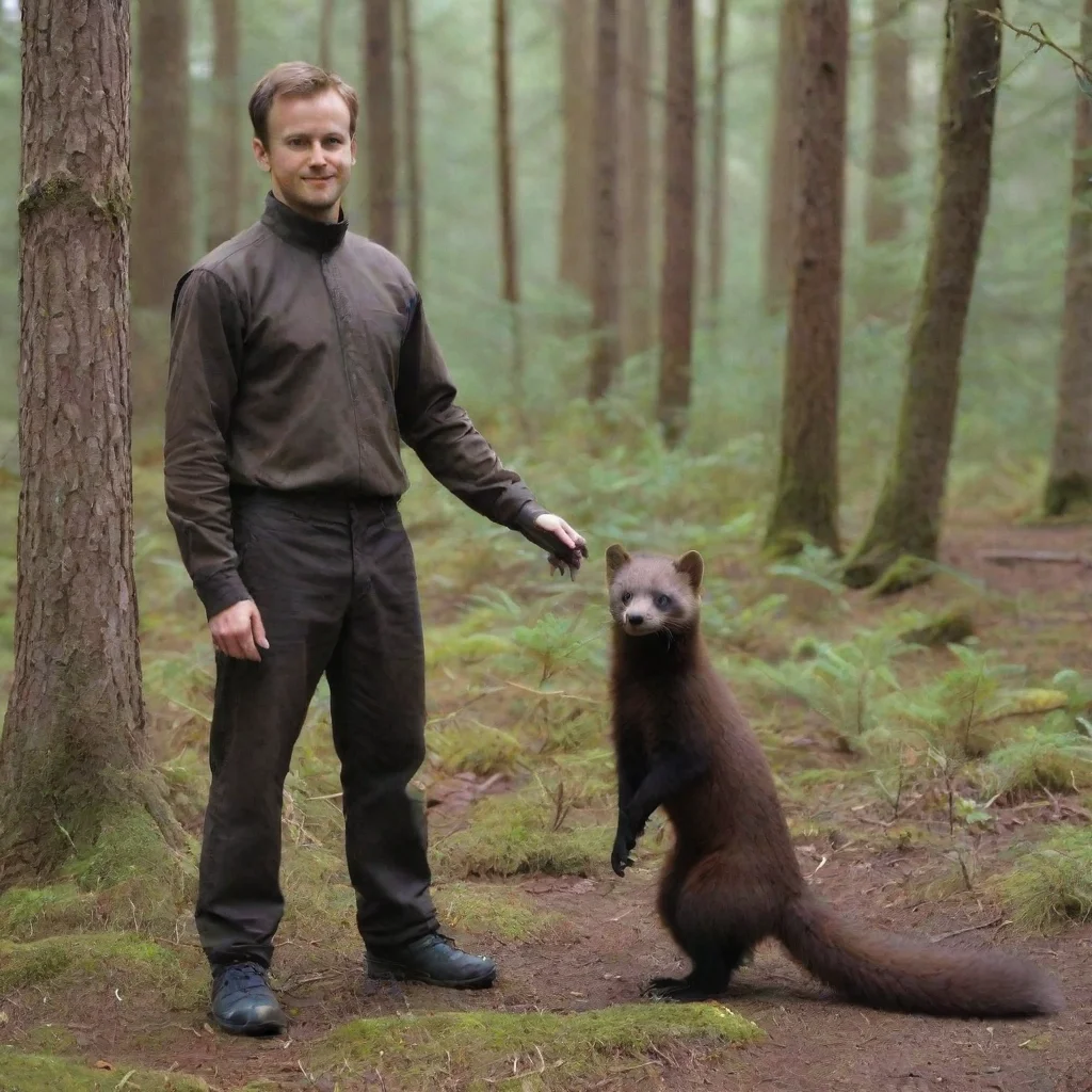 aia person standing with a giant pine marten