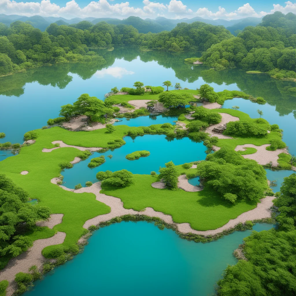 a pond with 6 islands confident engaging wow artstation art 3