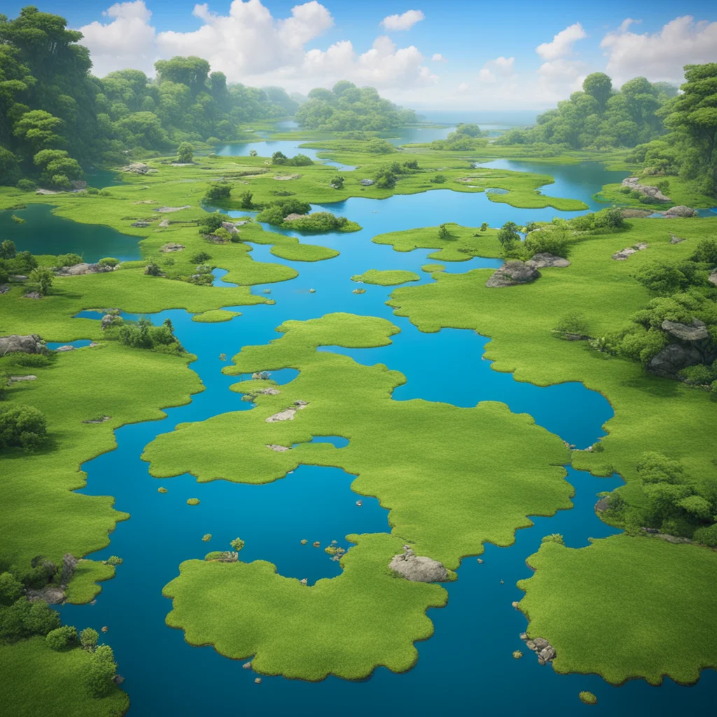 a pond with 6 islands