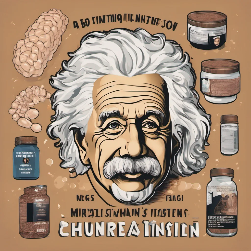 aia protein supplement that has a muscular albert einstein as its cover and that has as its motto chuzate de conocimiento confident engaging wow artstation art 3