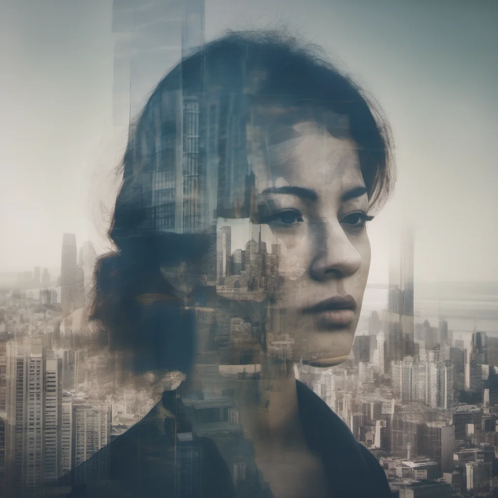 a realistic double exposure portrait of a women and a city confident engaging wow artstation art 3