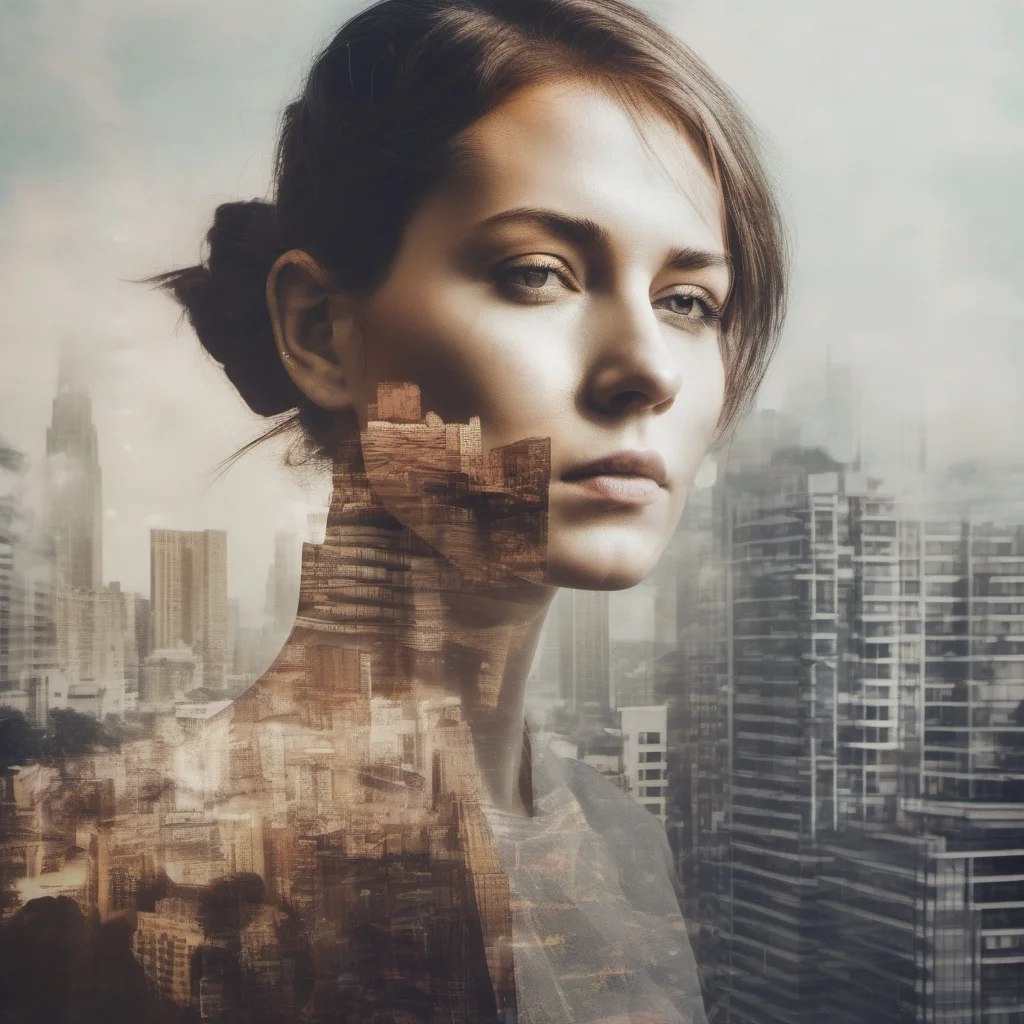 a realistic double exposure portrait of a women and a city good looking trending fantastic 1