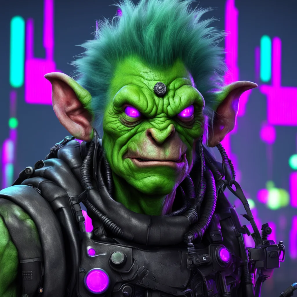 a really ugly troll with a cyberpunk aesthetic 