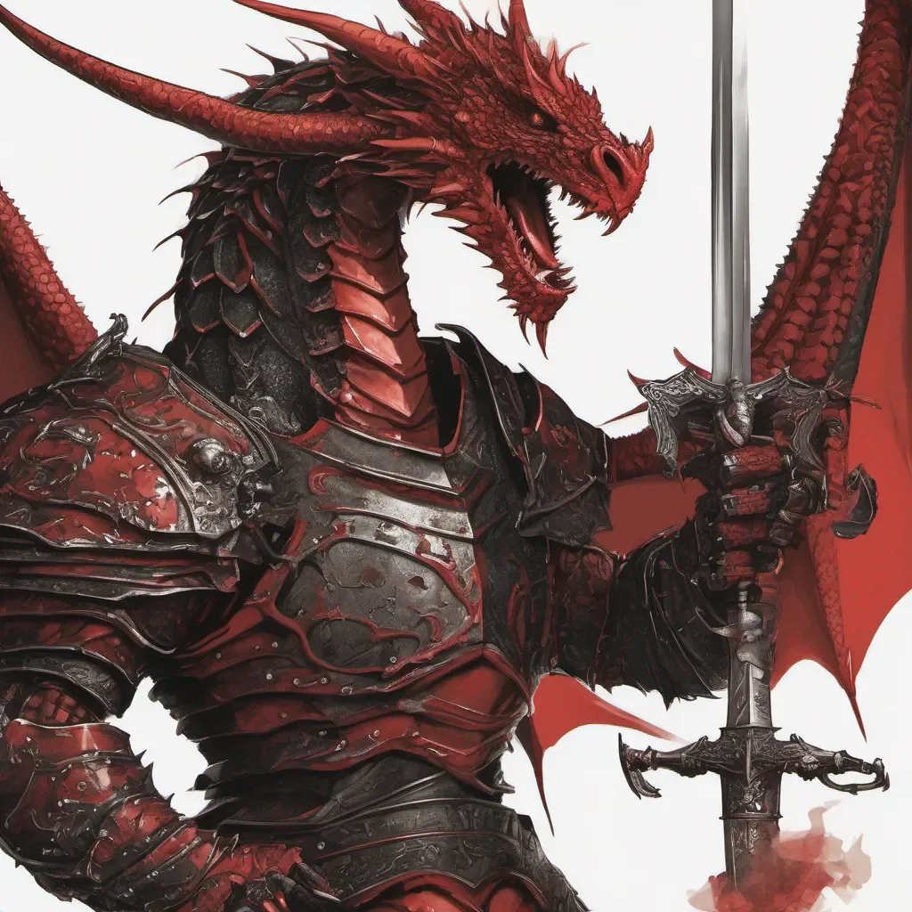 aia red and black dragon in battle armour holding a sword amazing awesome portrait 2