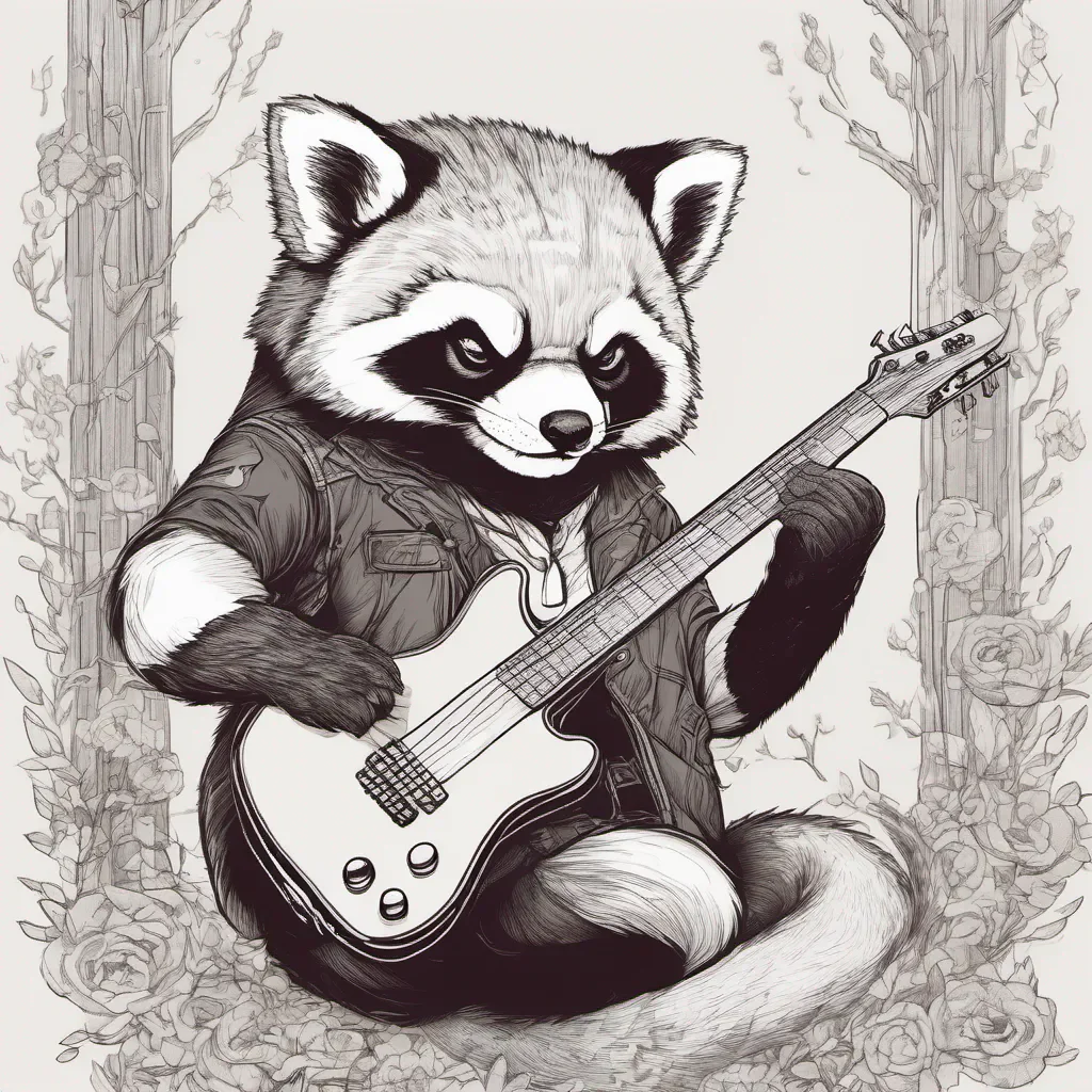 a red panda playing guitar in the style of stylistic manga%2C nightmare%2C clean line work%2C gigantic scale%2C manticore%2C low resolution%2C group material confident engaging wow artstation art 3