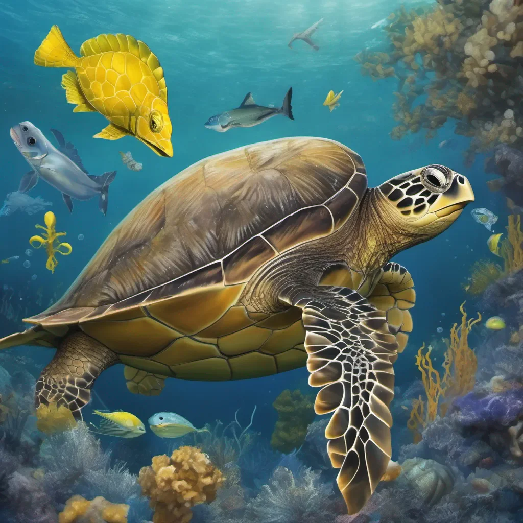 aia sea turtle with a silver fish and yellow seahorse under the ocean good looking trending fantastic 1