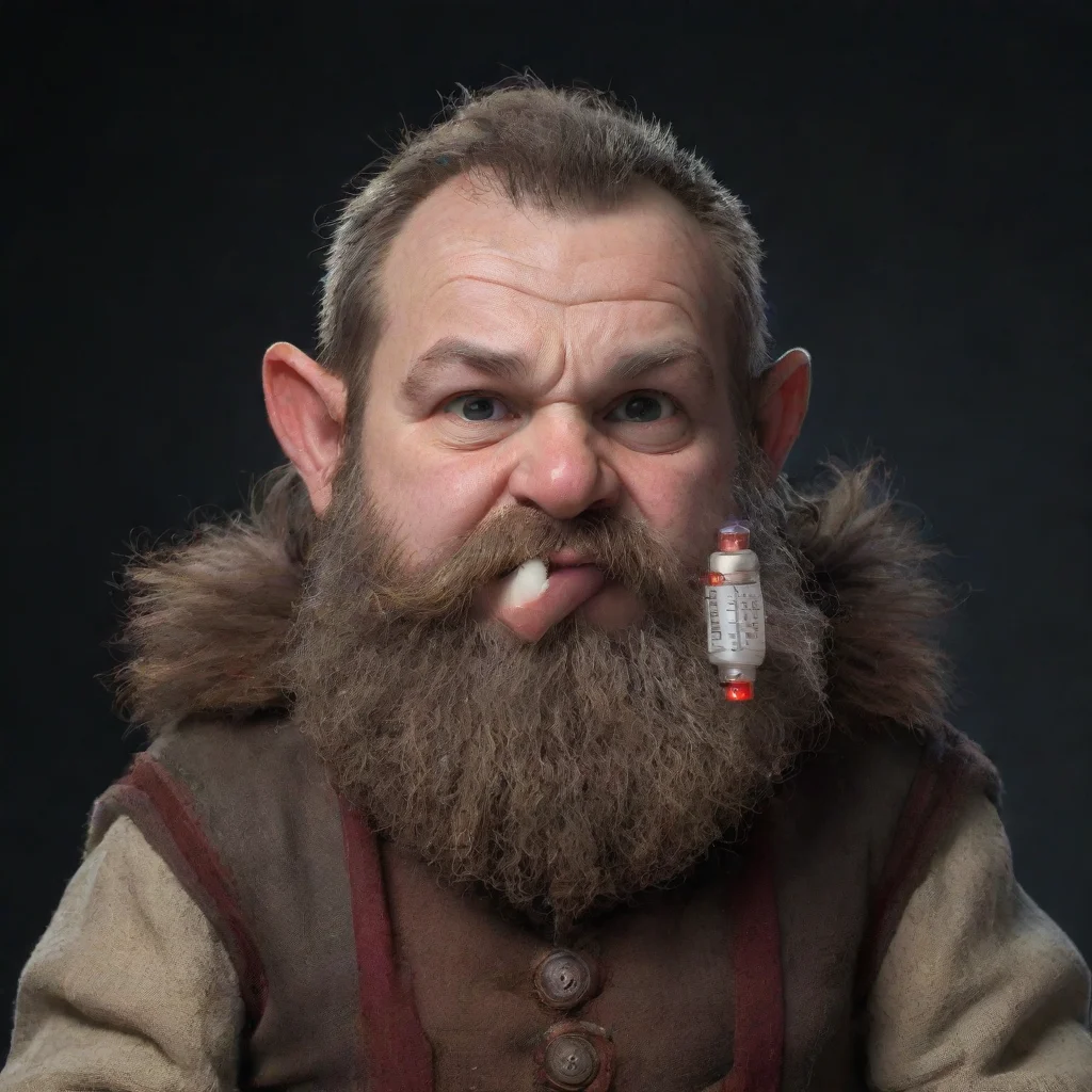 a sick dwarf without a beard with a thermometer in his mouth