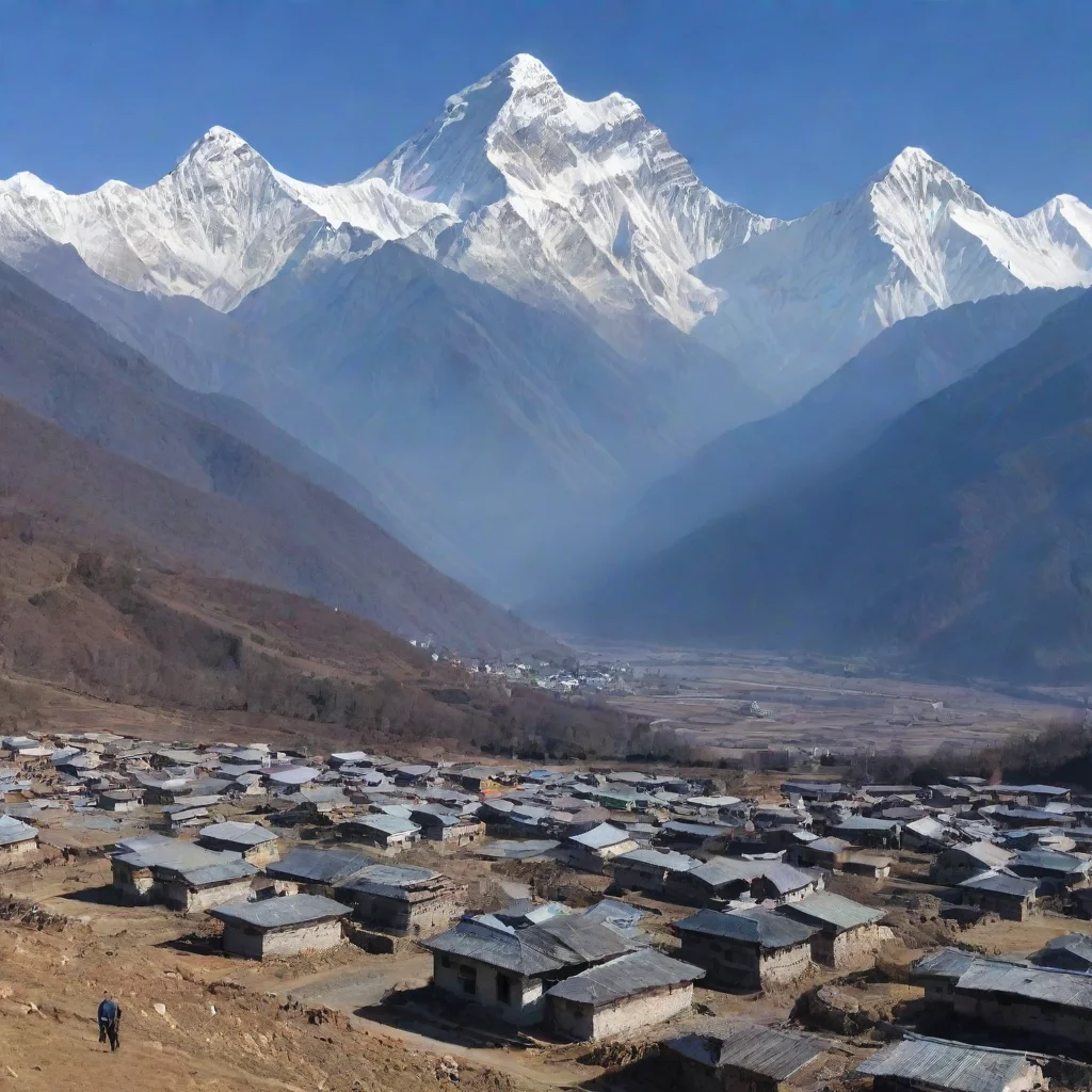 aia small village with mount everest in the far distance
