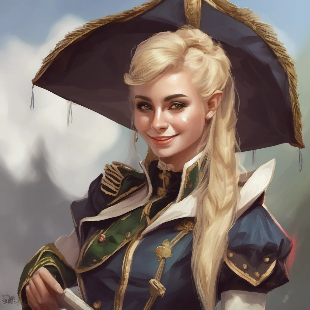 aia smirking beautiful female elf with blonde hair in a ponytail wearing a napoleonic uniform%2C digital art good looking trending fantastic 1