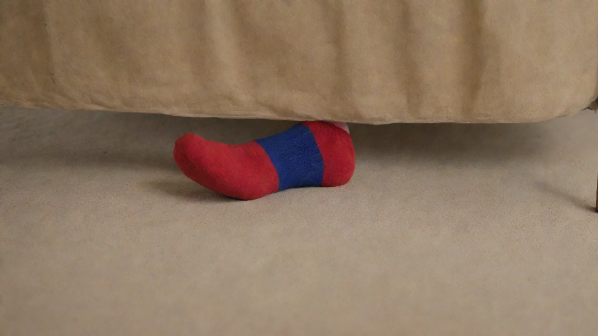 a sock buried under a bed wide