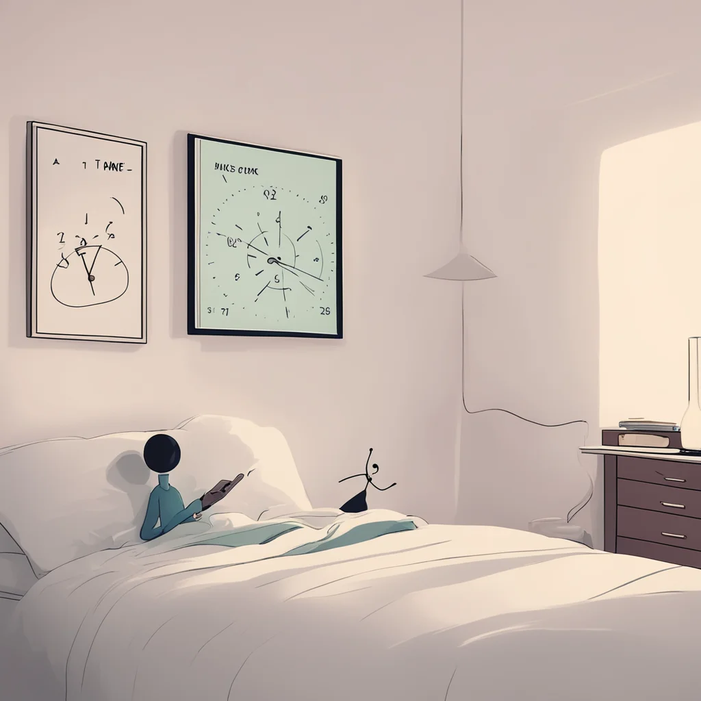 a stickman losing track of time using his phone on his bed in his bedroom amazing awesome portrait 2