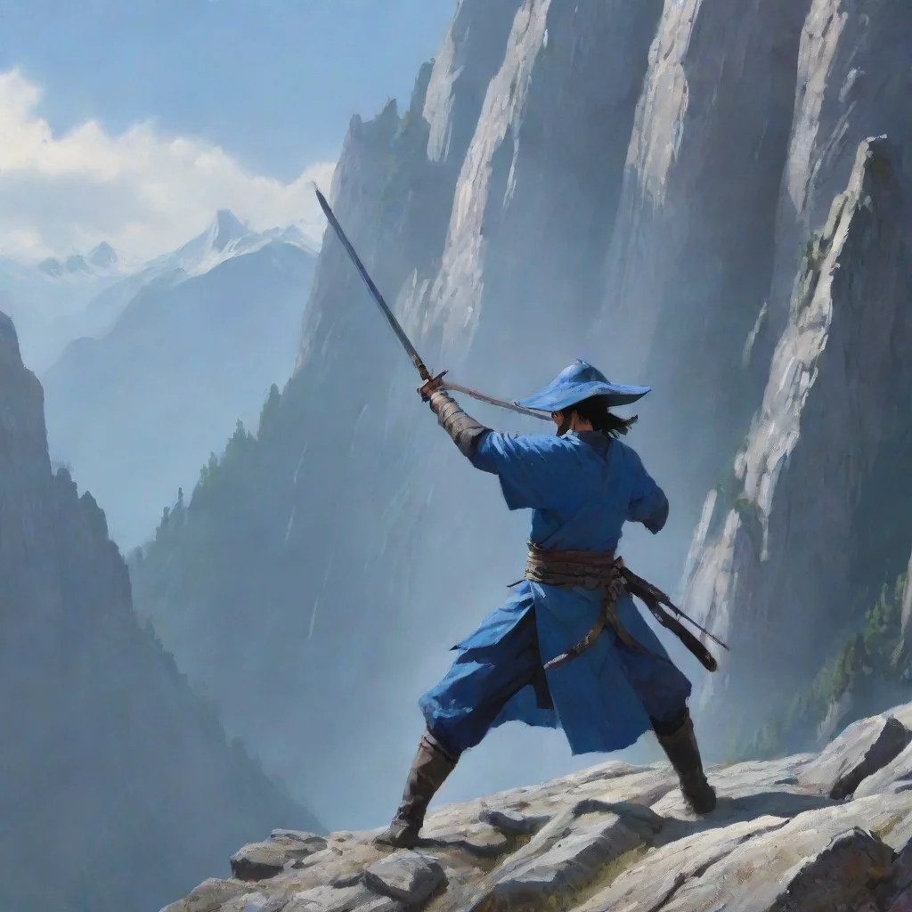 aia swordman%2C releasing a blue slash %2C to slice the mountain 
