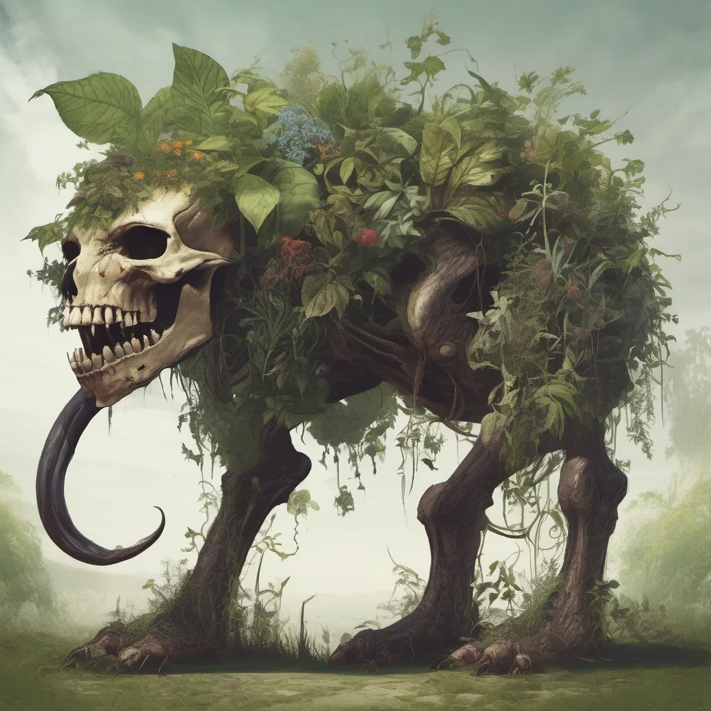 aia tall lengthy beast with plants growing out of his skull%2C refrence images amazing awesome portrait 2