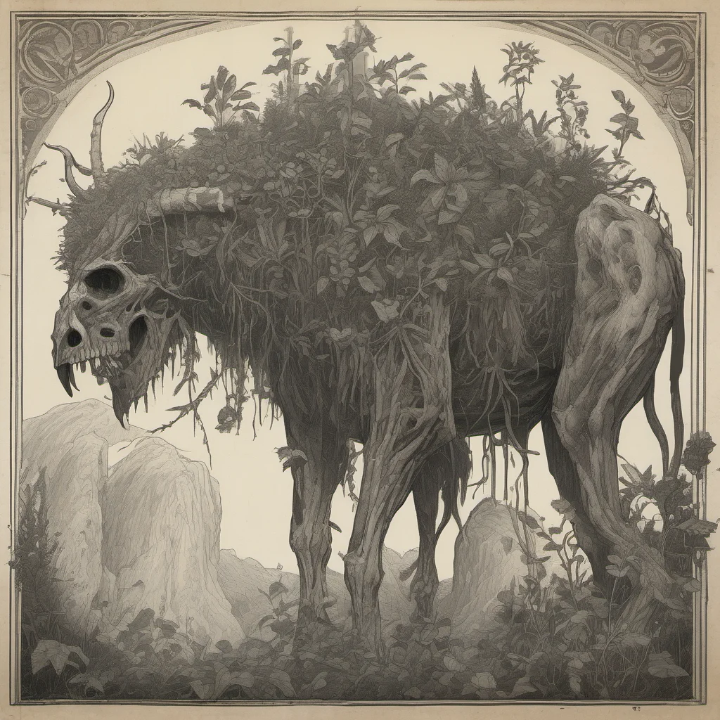 aia tall lengthy beast with plants growing out of his skull%2C refrence images good looking trending fantastic 1