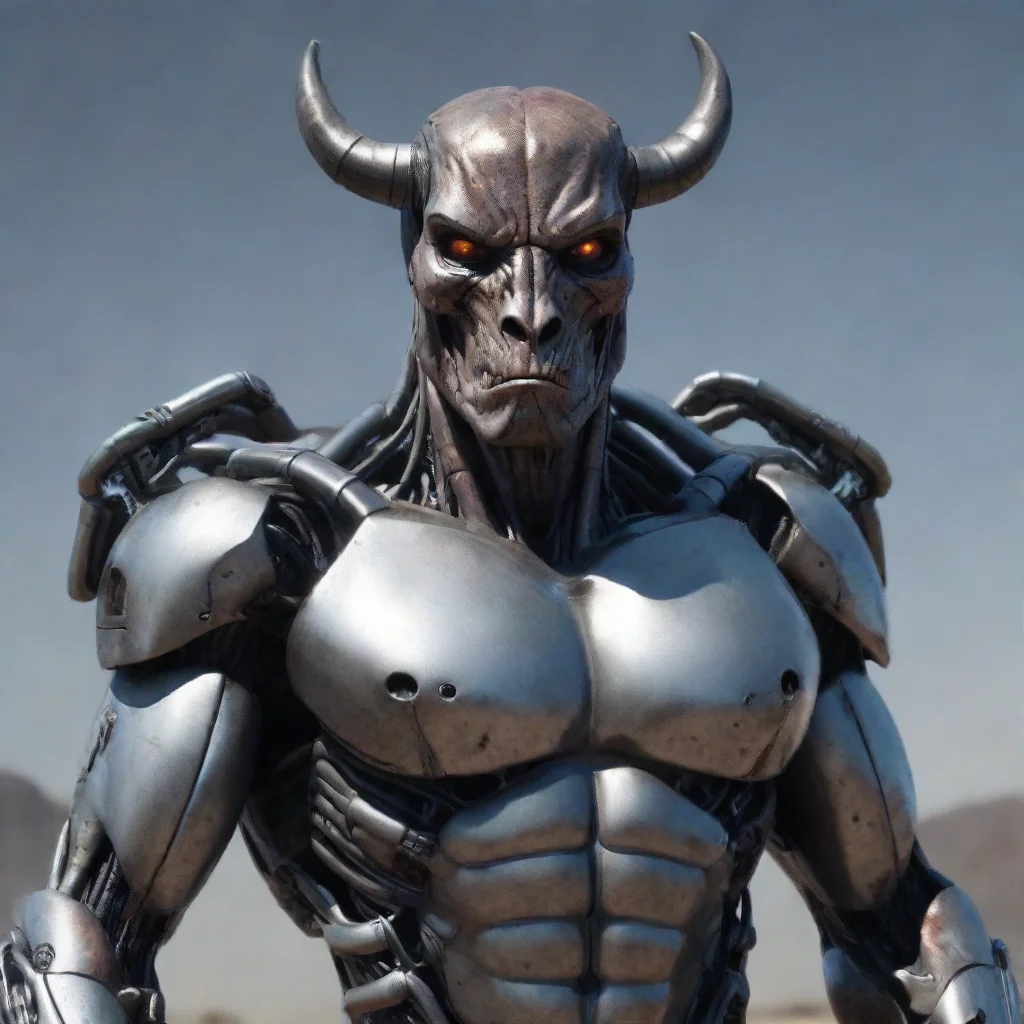 a terminator bull with guns on shoulders futuristic photorealistic